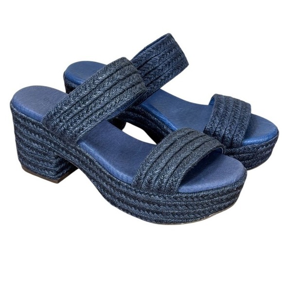 Chocolat Blu Platform Sandals Braided Raffia Rope Blue Leather Size 8‎ Summer - Picture 1 of 8